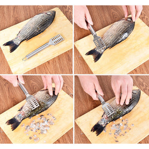 ที่ขูดเกล็ดปลา อุปกรณ์ถอดเกล็ดปลา แบบแขวน 3-In-1 เครื่องมือทำความสะอาดปลา แบบเปิดท้อง สแตนเลส สำหรับใช้ในครัวเรือน