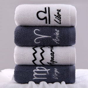 ผ้าขนหนู ผ้าเช็ดหน้า 12ราศี cotton ประจำราศีสิริมงคล ผ้าเช็ดผม Zodiac ขนาด 35 x 75 cm