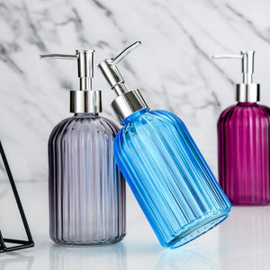 ขวดแก้วใส่สบู่เหลว ขวดปั้มแก้วสี ขวดแชมพู 400ml. หัวปั๊มสีเงิน สําหรับใส่สบู่เหลว เจลล้างมือ