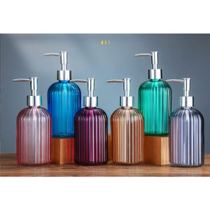 ขวดแก้วใส่สบู่เหลว ขวดปั้มแก้วสี ขวดแชมพู 400ml. หัวปั๊มสีเงิน สําหรับใส่สบู่เหลว เจลล้างมือ