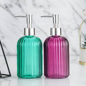 ขวดแก้วใส่สบู่เหลว ขวดปั้มแก้วสี ขวดแชมพู 400ml. หัวปั๊มสีเงิน สําหรับใส่สบู่เหลว เจลล้างมือ