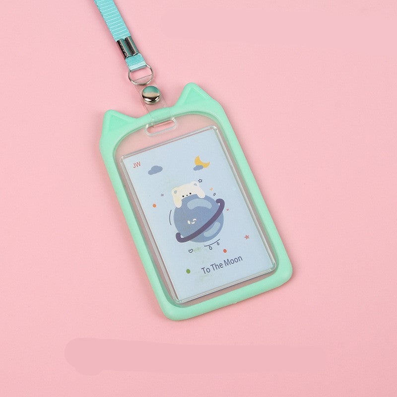ที่ใส่บัตร ป้ายชื่อ โปร่งใสเชือกเส้นเล็กซิลิโคน แบบยืดหดได้ ลายน่ารัก สําหรับสํานักงาน ทำงาน โรงเรียน