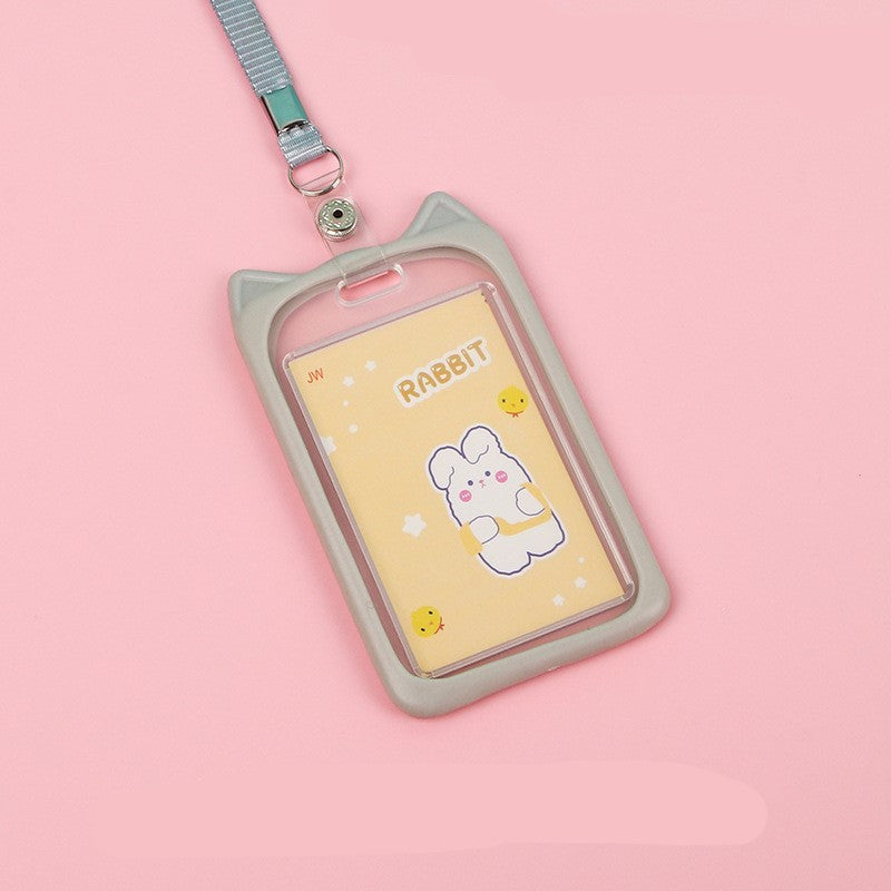 ที่ใส่บัตร ป้ายชื่อ โปร่งใสเชือกเส้นเล็กซิลิโคน แบบยืดหดได้ ลายน่ารัก สําหรับสํานักงาน ทำงาน โรงเรียน