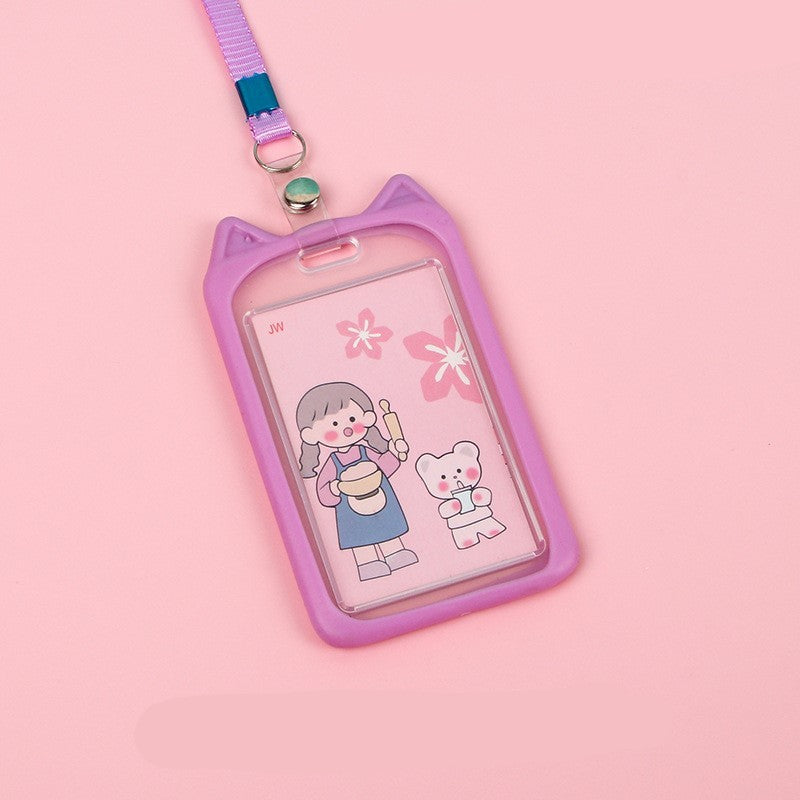 ที่ใส่บัตร ป้ายชื่อ โปร่งใสเชือกเส้นเล็กซิลิโคน แบบยืดหดได้ ลายน่ารัก สําหรับสํานักงาน ทำงาน โรงเรียน