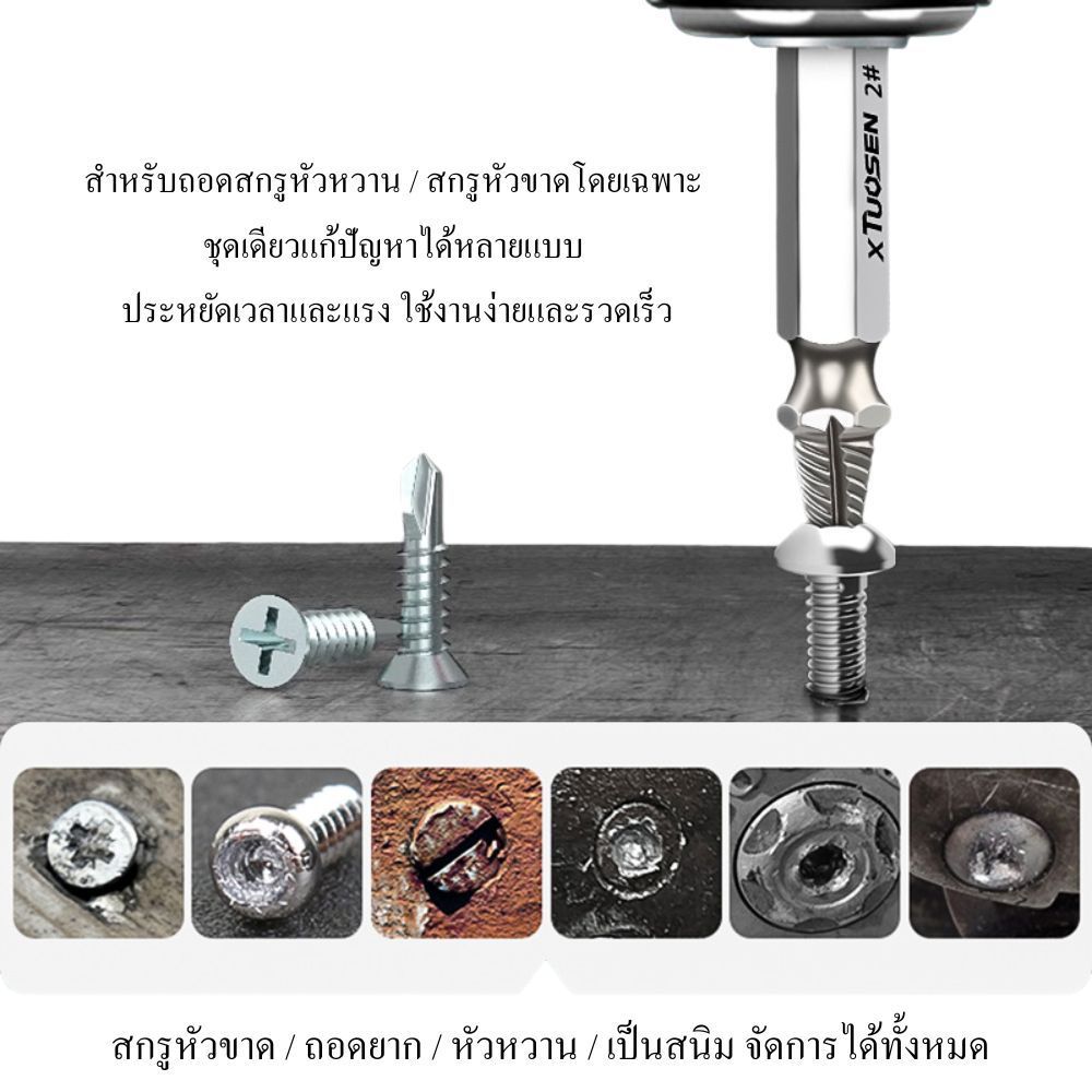 ชุดดอกถอนสกรูเสีย Screw Extractor Set 5/14 ชิ้น ดอกถอนน็อตหัวหวาน ถอนสกรูหัวขาด สกรูติดแน่น ใช้กับสว่าน เครื่องมือช่าง