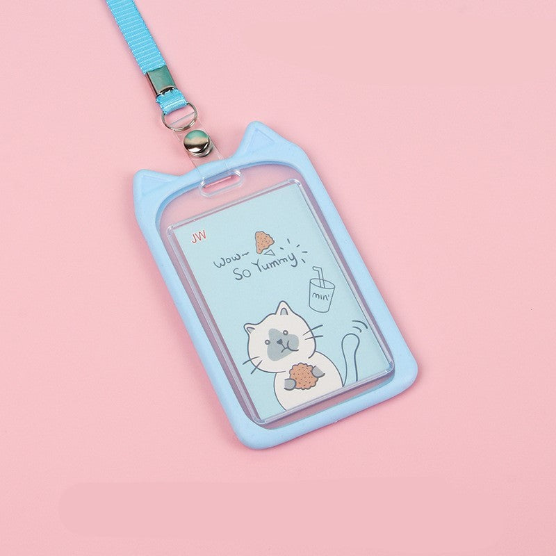 ที่ใส่บัตร ป้ายชื่อ โปร่งใสเชือกเส้นเล็กซิลิโคน แบบยืดหดได้ ลายน่ารัก สําหรับสํานักงาน ทำงาน โรงเรียน