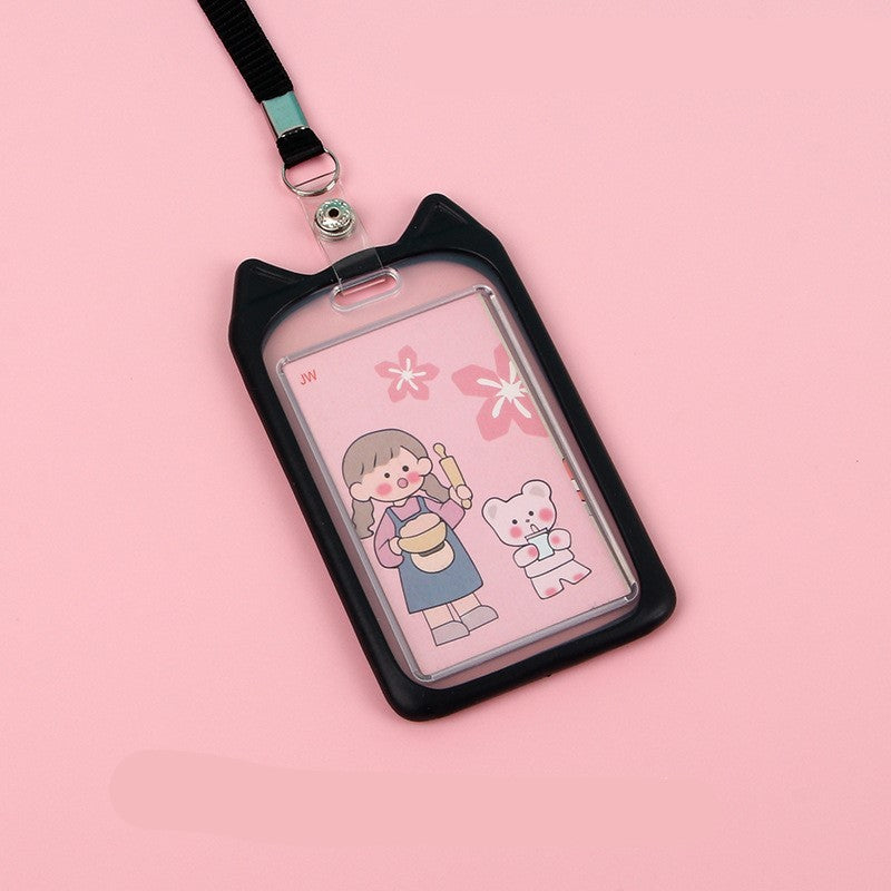 ที่ใส่บัตร ป้ายชื่อ โปร่งใสเชือกเส้นเล็กซิลิโคน แบบยืดหดได้ ลายน่ารัก สําหรับสํานักงาน ทำงาน โรงเรียน