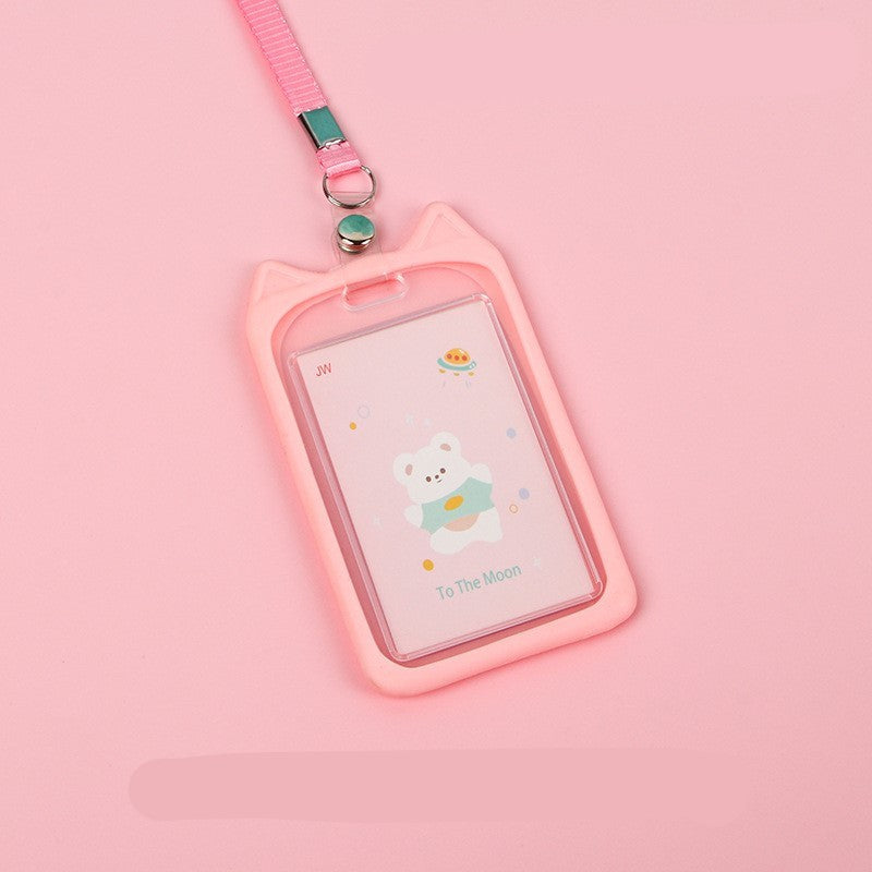 ที่ใส่บัตร ป้ายชื่อ โปร่งใสเชือกเส้นเล็กซิลิโคน แบบยืดหดได้ ลายน่ารัก สําหรับสํานักงาน ทำงาน โรงเรียน
