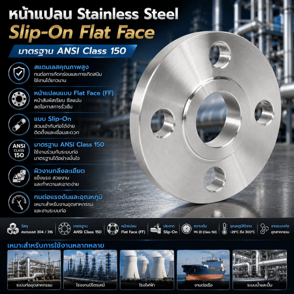 หน้าแปลน Stainless Steel Slip-On  Flat Face มาตรฐาน ANSI Class 150