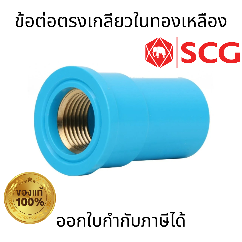 SCG ข้อต่อตรงเกลียวในทองเหลือง สีฟ้า PVC ขนาด 1/2 นิ้ว, 3/4 นิ้ว, 1 นิ้ว ตราช้าง ข้อต่อพีวีซี