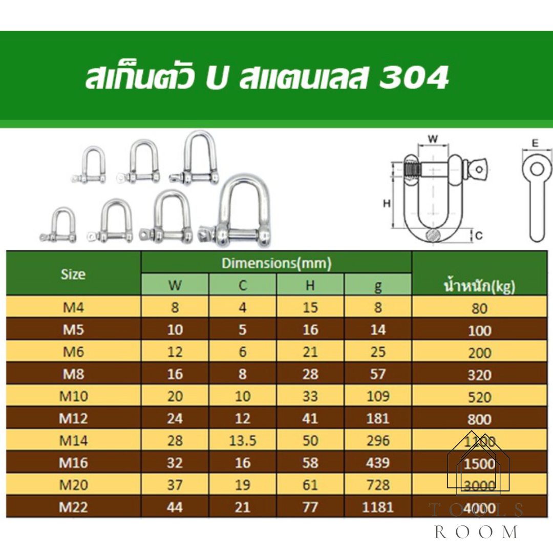 สเก็นตัว U สแตนเลส 304 สเก็น พร้อมน็อตและปิ๊นเสียบ