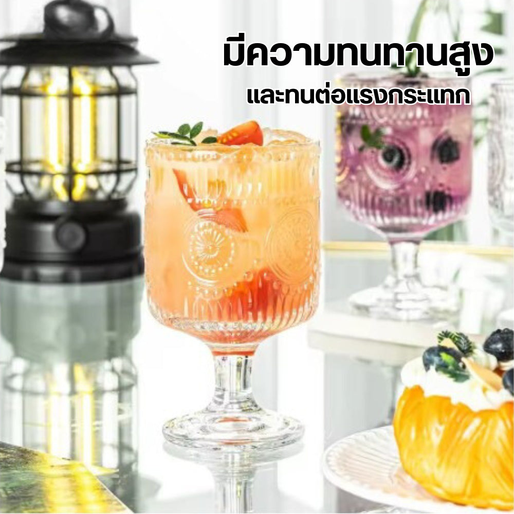 แก้ววินเทจ แก้วตกแต่งลายดอกไม้ แก้วน้ำลายแนวตั้ง อุปกรณ์บาร์น่ารัก,แก้วกาแฟเย็น แก้วทรงโบราณ