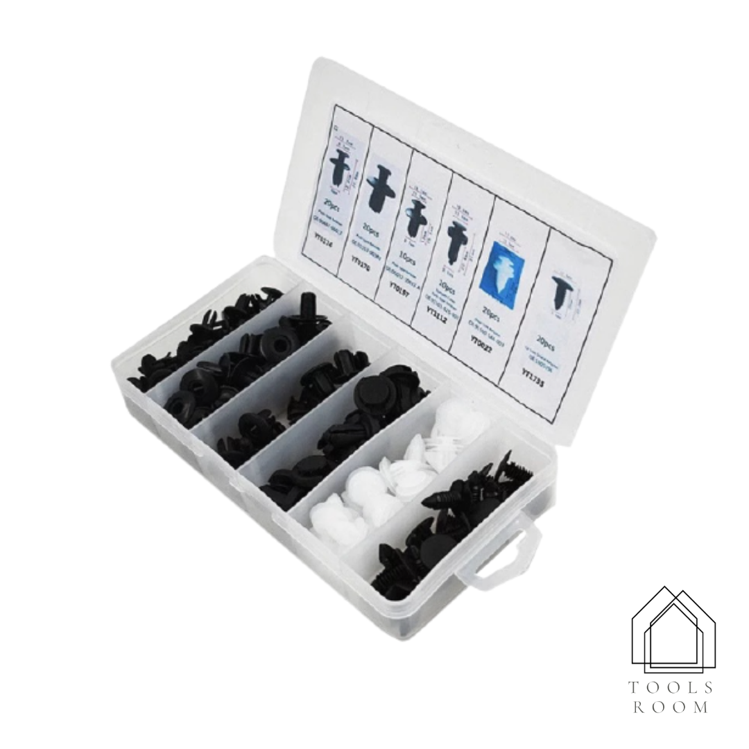 หมุดพลาสติกรถยนต์ รถยนต์ หมุดยึดกันชน 6ขนาด100 ชิ้น ตกแต่ง Fastener หมุดรถยนต์ หมุดพลาสติก + เครื่องมือ
