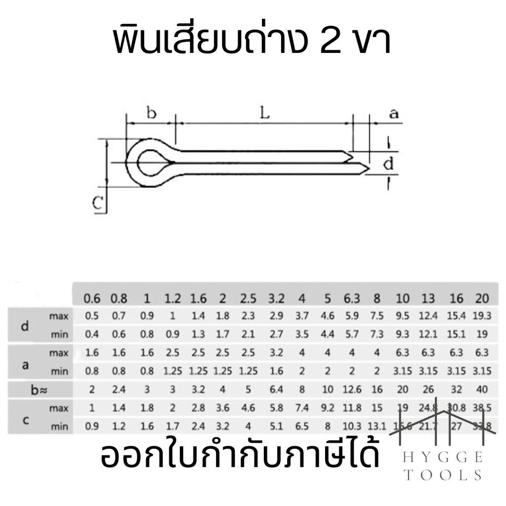 พินเสียบถ่าง M2.5 ชุด 10 ตัว เหล็กชุบ Cotter Pin สำหรับการใช้งานหลายประเภท มีหลายขนาด
