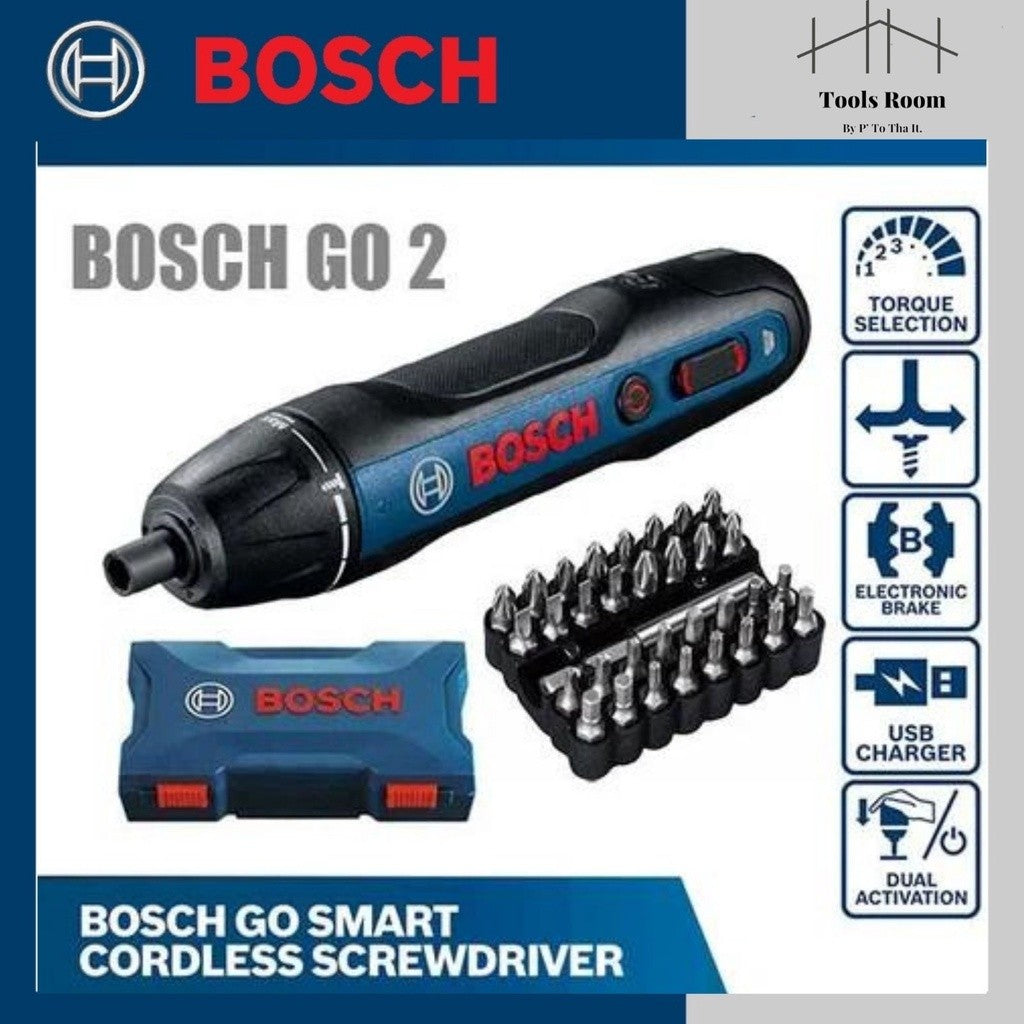 BOSCH GO PROFESSIONAL ไขควงไร้สาย สิ่งที่ได้ในชุด สาย Micro USB กระเป๋าใส่เครื่องมือ ชุดดอกไขควง 33 ชิ้น