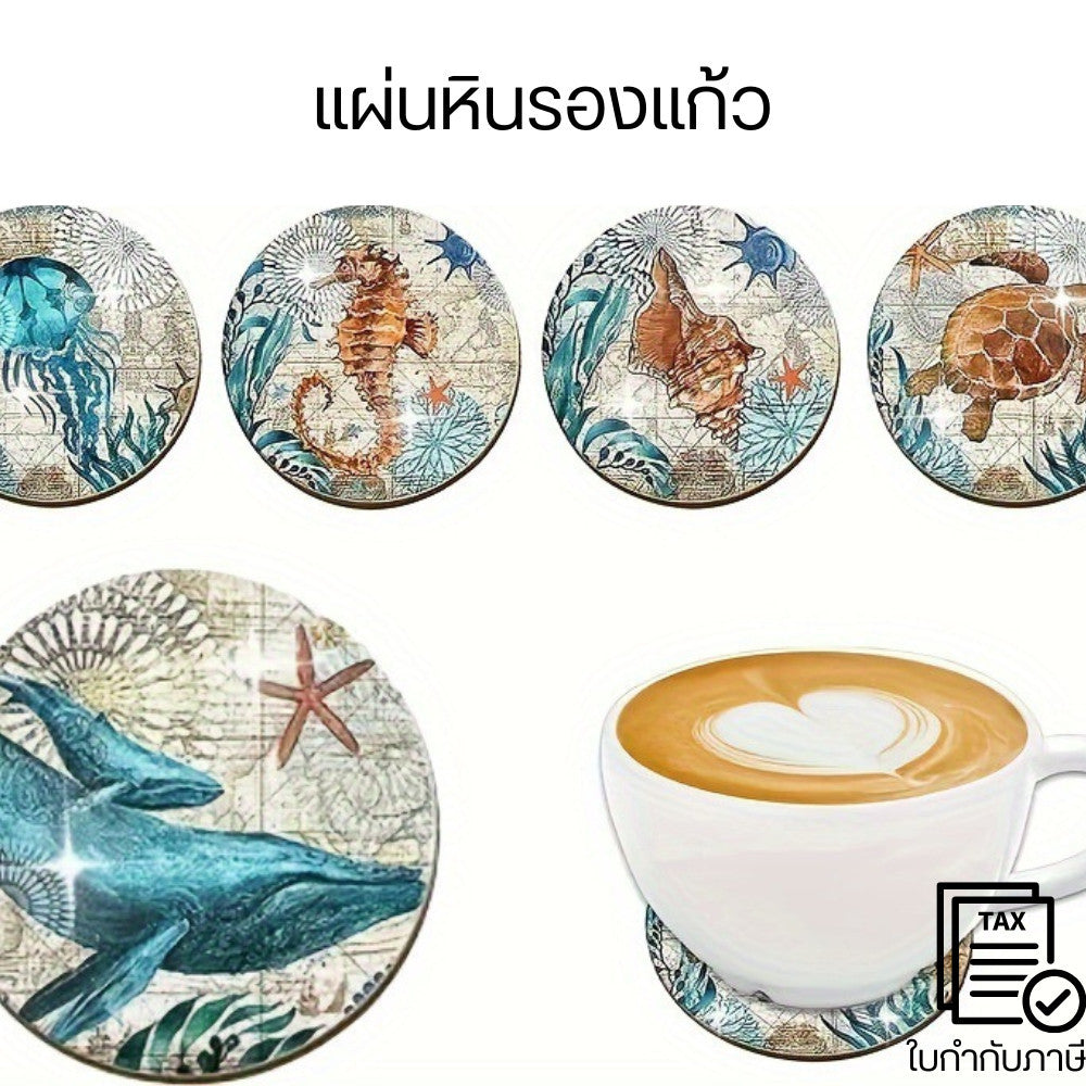 แผ่นหินรองแก้ว ที่รองแก้ว ซึมซับน้ำไว แห้งไว ทำจากวัสดุธรรมชาติ
