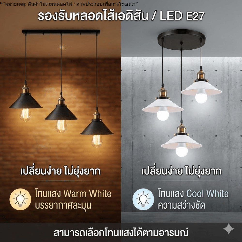 โคมไฟติดเพดานแขวน วินเทจทรงหมวก เหมาะสำหรับร้านกาแฟ ร้านอาหาร และบ้านสไตล์ลอฟท์ ดีไซน์ลอฟท์ (สินค้าไม่รวมหลอดไฟ)