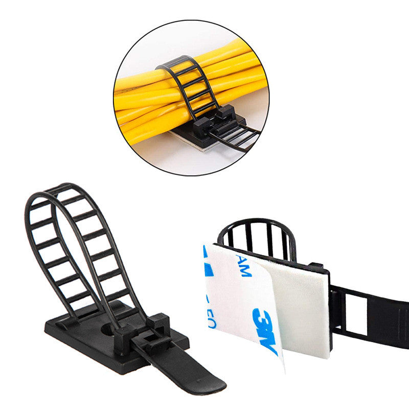 แคลมป์รัดสายเคเบิ้ล รัดสายไฟ คลิปล็อคแป้นกาว แบบเลื่อนได้ ยึดได้ (ชุดละ10ชิ้น)