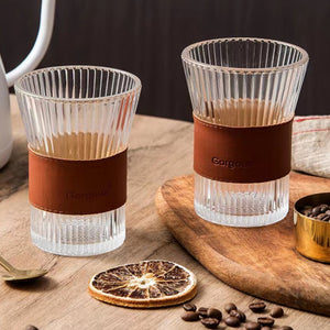 แก้วน้ำสไตล์ญี่ปุ่น แก้วกาแฟ ถ้วยแก้ว แก้วน้ำทรงลายทาง แก้วน้ำผลไม้ แก้วใส แก้วสำหรับใส่เครื่องดื่ม
