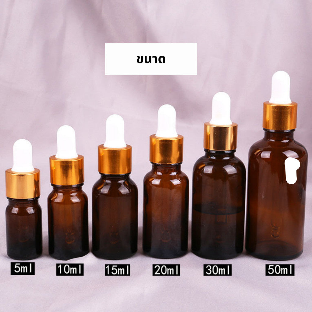 ขวดดรอปเปอร์ สีชา ขวดแก้วหัวบีบหยด dropper ขวดหยดสีชา เซรั่ม น้ำมันหอมระเหย glass dropper bottles