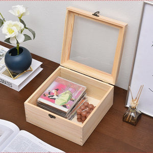 กล่องไม้บานพับฝาอะคิลิคใส สำหรับงาน DIY กล่องจัดดอกไม้ ทำกล่องใส่ของ ประดับงานพิธี กล่องของขวัญ
