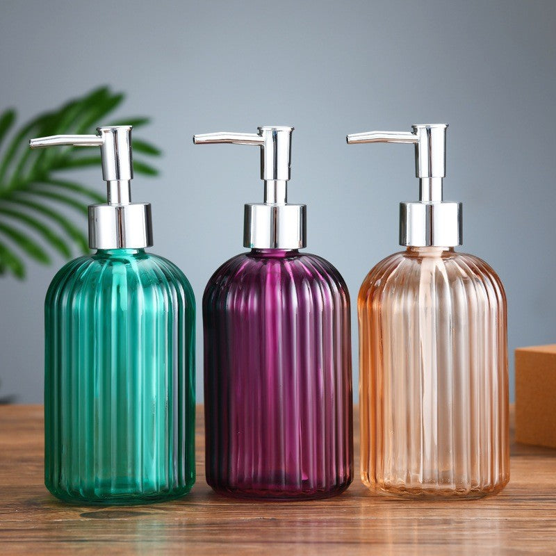 ขวดแก้วใส่สบู่เหลว ขวดปั้มแก้วสี ขวดแชมพู 400ml. หัวปั๊มสีเงิน สําหรับใส่สบู่เหลว เจลล้างมือ