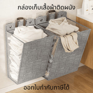 กล่องเก็บเสื้อผ้าติดผนัง ตะกร้าซักผ้า ผ้าลินิน พับได้ พร้อมฝาปิด ถุงจัดระเบียบเสื้อผ้า