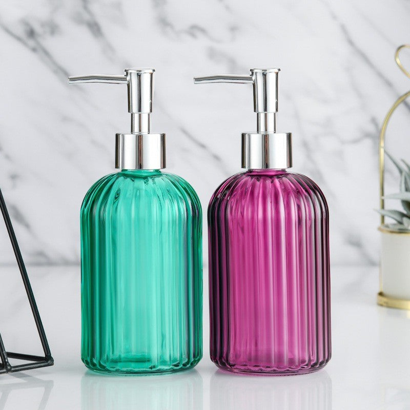 ขวดแก้วใส่สบู่เหลว ขวดปั้มแก้วสี ขวดแชมพู 400ml. หัวปั๊มสีเงิน สําหรับใส่สบู่เหลว เจลล้างมือ