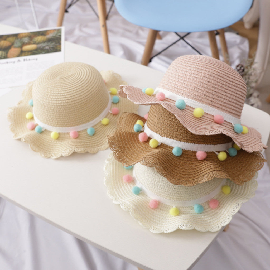 หมวกฟาง กระเป๋าฟาง หมวกกกันแดด หมวกเด็ก หมวกเดินเล่นชายหาด หมวกถักฟาง Baby Girl Hat