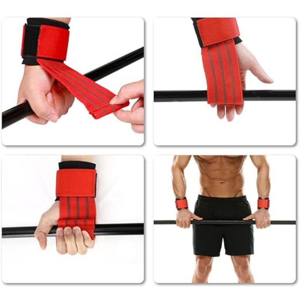 สายรัดยกน้ำหนักพร้อมซัพพอร์ตข้อมือ  กันลื่นสำหรับออกกำลังกาย ฝึกความแข็งแรง ฟิตเนส วิ่ง การฝึกบาร์เดี่ยว และโยคะ  เป็นต้