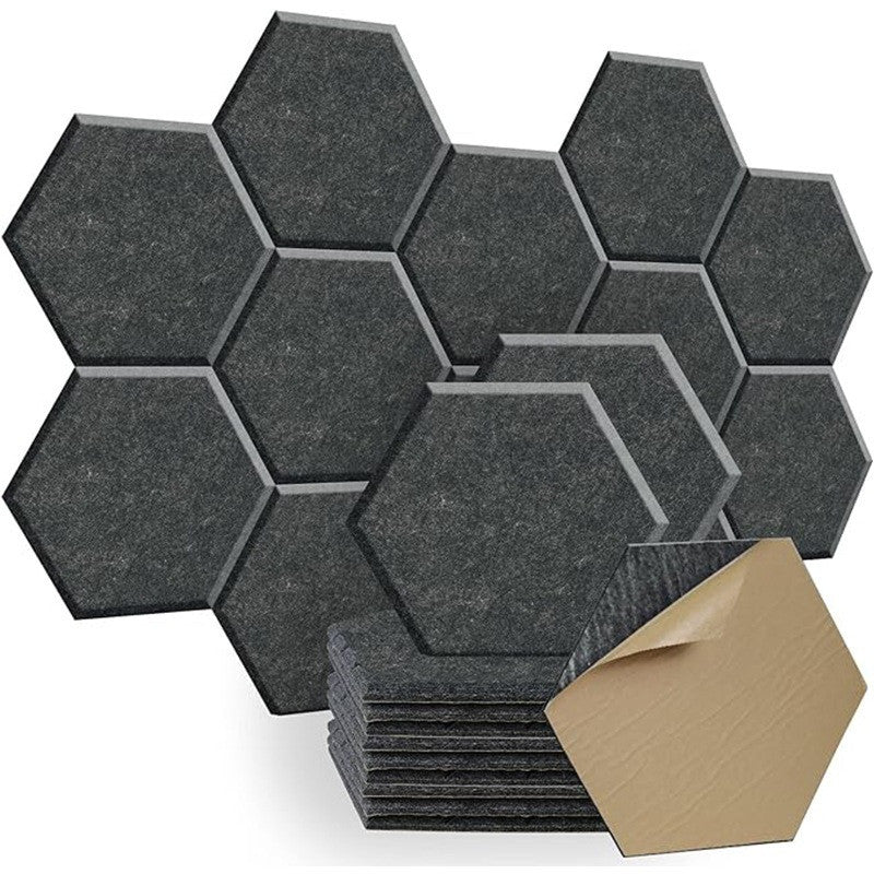 แผ่นกันเสียง แผ่นซับเสียง (ราคาต่อ1ชิ้น) ดูดซับเสียง มีกาวในตัว Acoustic Foam ทรงหกเหลี่ยม 30*26cm สําหรับติดผนัง