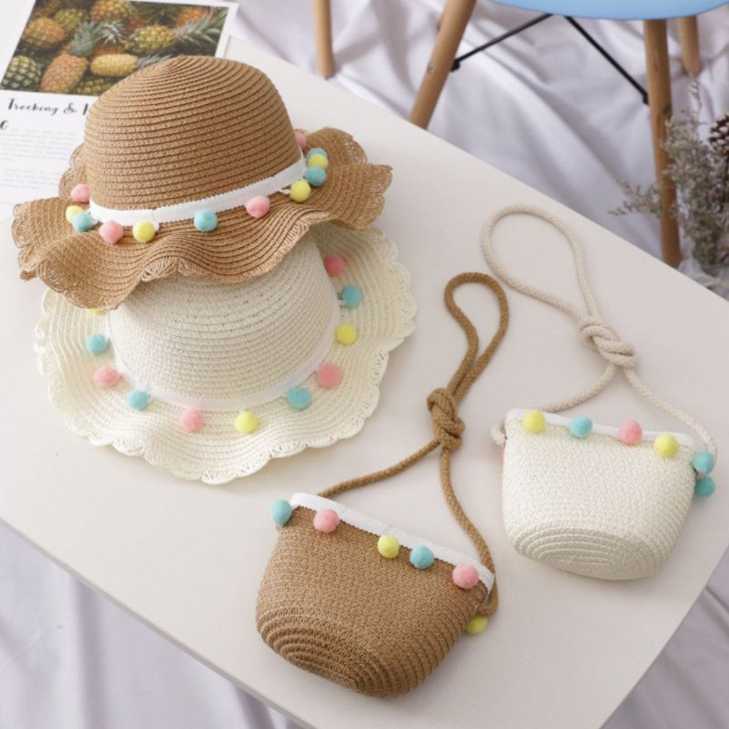 หมวกฟาง กระเป๋าฟาง หมวกกกันแดด หมวกเด็ก หมวกเดินเล่นชายหาด หมวกถักฟาง Baby Girl Hat