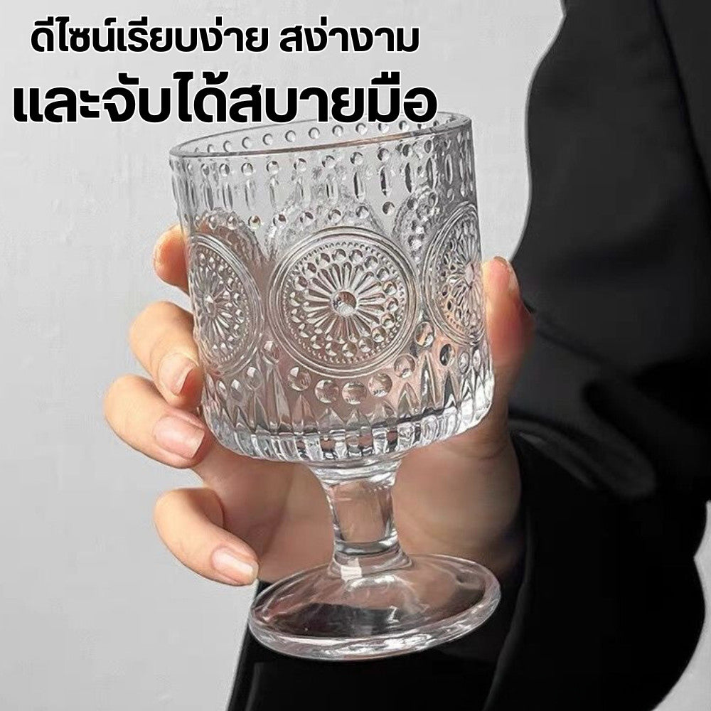 แก้ววินเทจ แก้วตกแต่งลายดอกไม้ แก้วน้ำลายแนวตั้ง อุปกรณ์บาร์น่ารัก,แก้วกาแฟเย็น แก้วทรงโบราณ