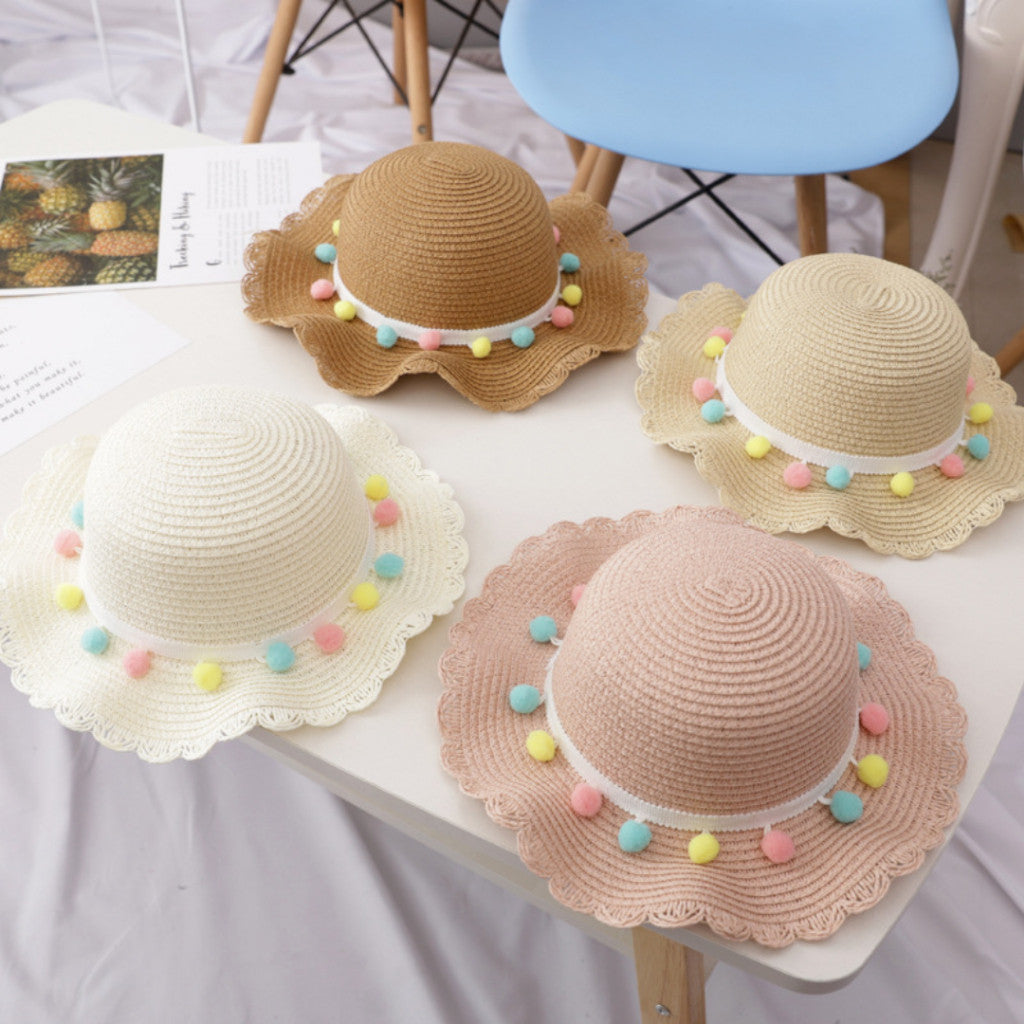 หมวกฟาง กระเป๋าฟาง หมวกกกันแดด หมวกเด็ก หมวกเดินเล่นชายหาด หมวกถักฟาง Baby Girl Hat