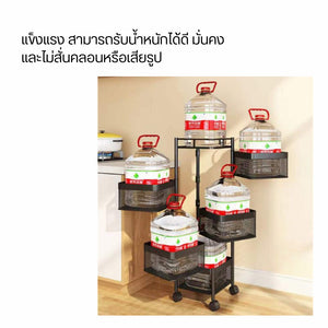 ชั้นวางของเหล็กหมุน ชั้นเก็บของทรงสี่เหลี่ยม ทรงกลม ชั้นวางที่เก็บเครื่องครัวชั้นผักผลไม้สำหรับใช้ในครัวเรือน