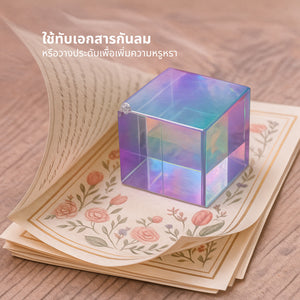 ลูกบาศก์แก้วปริซึม Prism Cube คริสตัลใส (สินค้ามีตำหนิ) ของตกแต่งบ้าน โต๊ะทำงาน คาเฟ่ บาร์ ถ่ายภาพแฟชั่น พร็อพไฟแสงสี