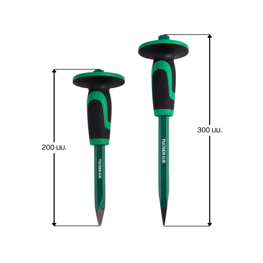 สิ่วสกัดปูน เหล็กสกัดคอนกรีต Masonry Chisel เหล็ก 40Cr ด้ามหุ้มยางกันลื่น พร้อมแผ่นกันมือ ใช้สกัดปูน อิฐ หิน