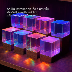 ลูกบาศก์แก้วปริซึม Prism Cube คริสตัลใส (สินค้ามีตำหนิ) ของตกแต่งบ้าน โต๊ะทำงาน คาเฟ่ บาร์ ถ่ายภาพแฟชั่น พร็อพไฟแสงสี