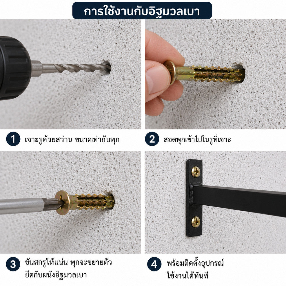 ชุดพุกเหล็กอิฐมวลเบา พุกสำหรับอิฐมวลเบา พุก+สกรู พุกโลหะ พุกโลหะยึดผนัง (ชุด10ชิ้น) แรงยึดเกาะสูง