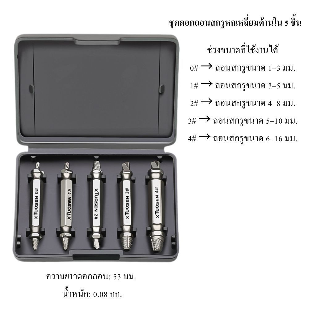 ชุดดอกถอนสกรูเสีย Screw Extractor Set 5/14 ชิ้น ดอกถอนน็อตหัวหวาน ถอนสกรูหัวขาด สกรูติดแน่น ใช้กับสว่าน เครื่องมือช่าง