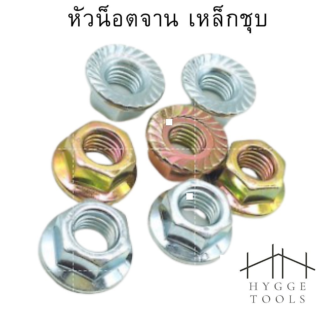 น็อตหัวจานแสตนเลส เหล็กชุบ น๊อตตัวเมียติดแหวนกันคลาย ซิงค์ขาว รุ้งทอง หัวน็อตติดแหวน M3 - M16