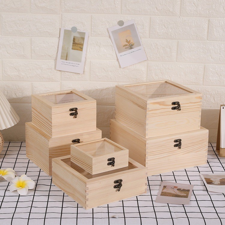 กล่องไม้บานพับฝาอะคิลิคใส สำหรับงาน DIY กล่องจัดดอกไม้ ทำกล่องใส่ของ ประดับงานพิธี กล่องของขวัญ - Image 3