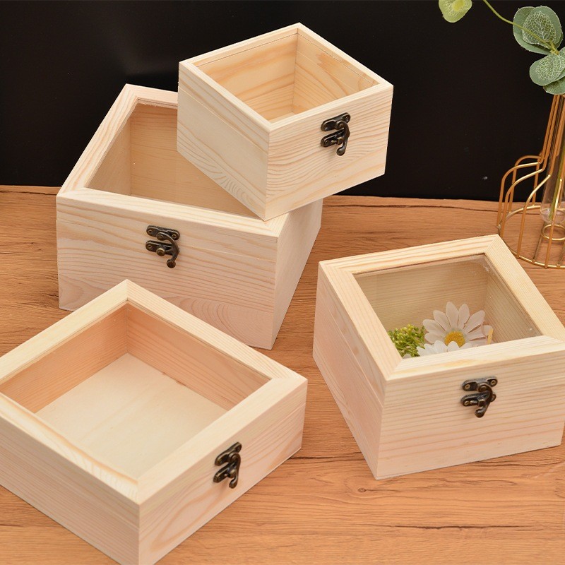กล่องไม้บานพับฝาอะคิลิคใส สำหรับงาน DIY กล่องจัดดอกไม้ ทำกล่องใส่ของ ประดับงานพิธี กล่องของขวัญ - Image 5