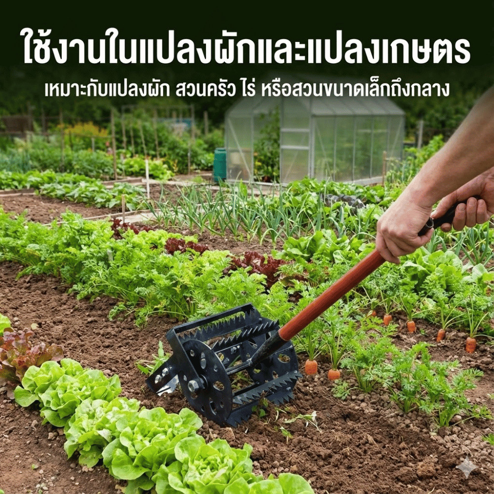 เครื่องมือพรวนดินแบบกลิ้ง ฟันเหล็กแข็งแรง เข็นมือใช้งานง่าย พรวนดินเร็ว เหมาะสวนบ้านและแปลงผัก กำจัดหญ้า ประหยัดแรง - Image 6