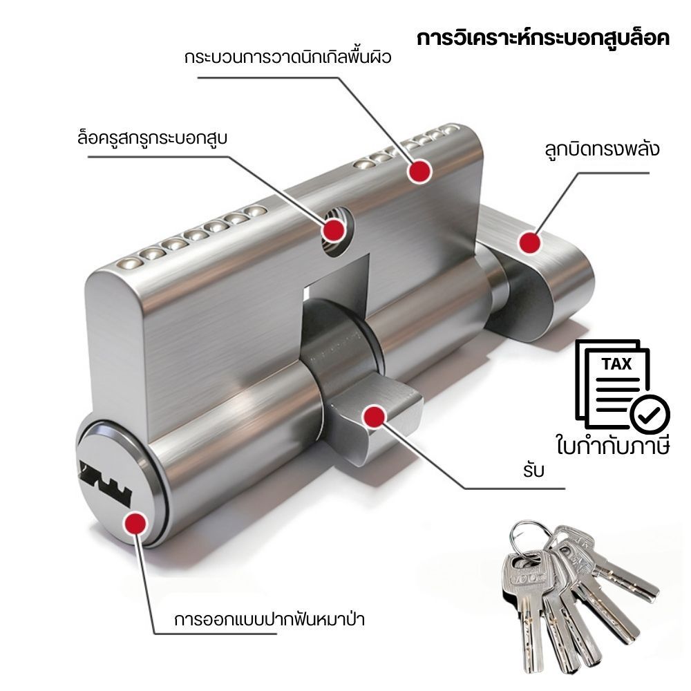 ไส้กุญแจทองแดงมาตรฐานยุโรป แกนล็อคทองแดงบริสุทธิ์ - Image 2