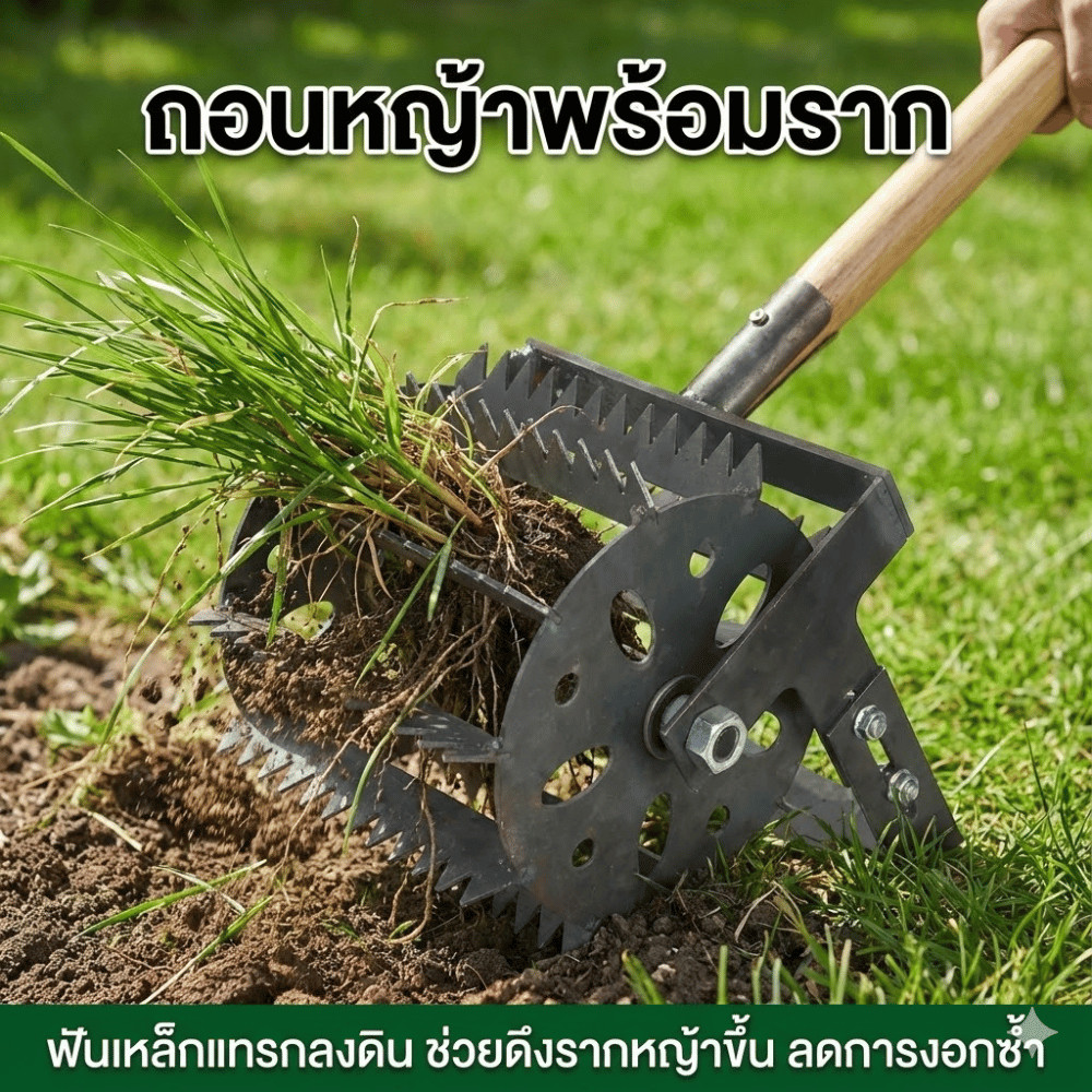เครื่องมือพรวนดินแบบกลิ้ง ฟันเหล็กแข็งแรง เข็นมือใช้งานง่าย พรวนดินเร็ว เหมาะสวนบ้านและแปลงผัก กำจัดหญ้า ประหยัดแรง - Image 2